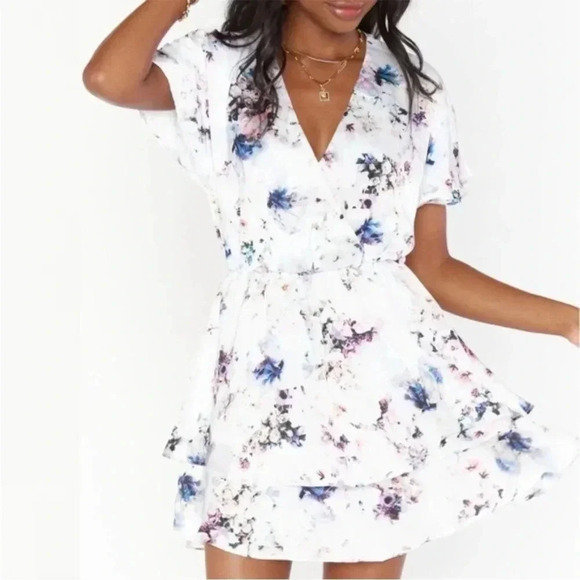 Show Me‎ Your MuMu Shawna Floral Flutter Sleeves Tiered Mini Dress Women Size XS - Picture 1 of 7